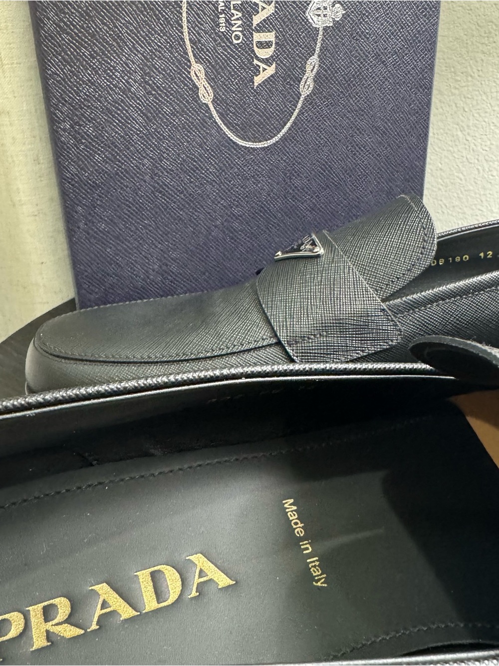 Prada Saffiano Triangle Logo Leather Dress Shoe Loafers 13 - Picture 6 of 9